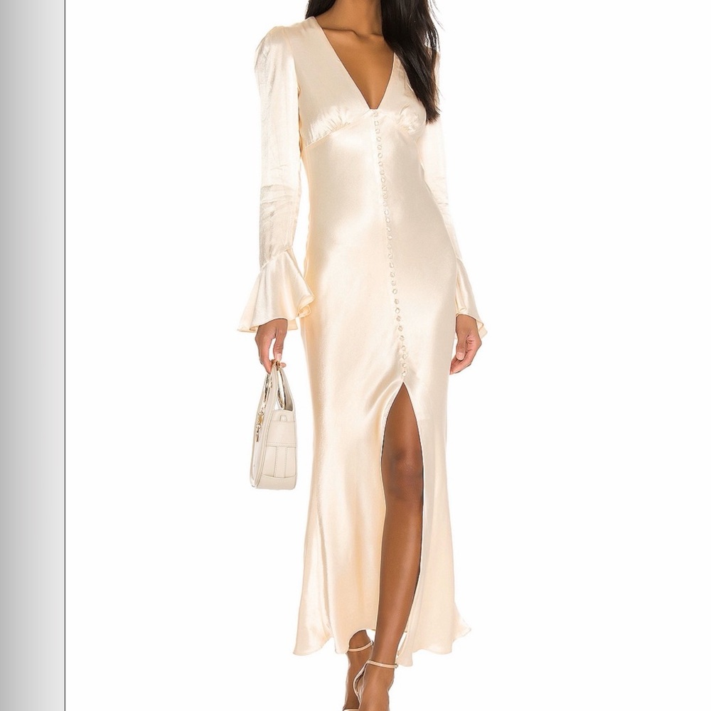Elegant Cream Satin Dress with Flared Sleeves